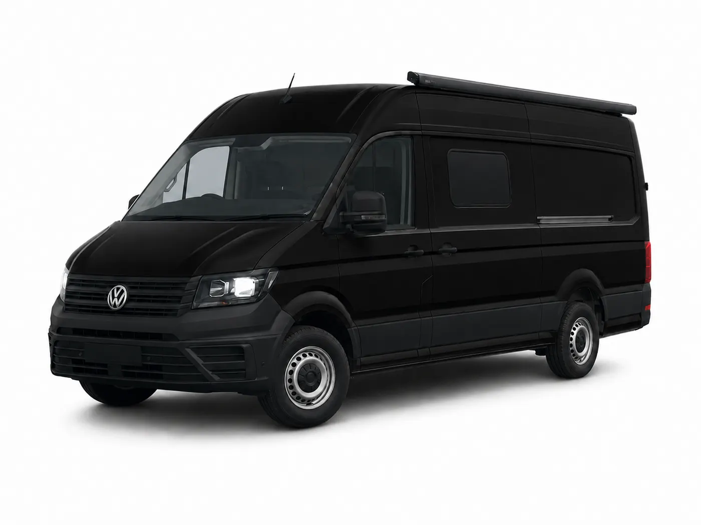 Fiamma F80S Deep Black case fitted on a black van