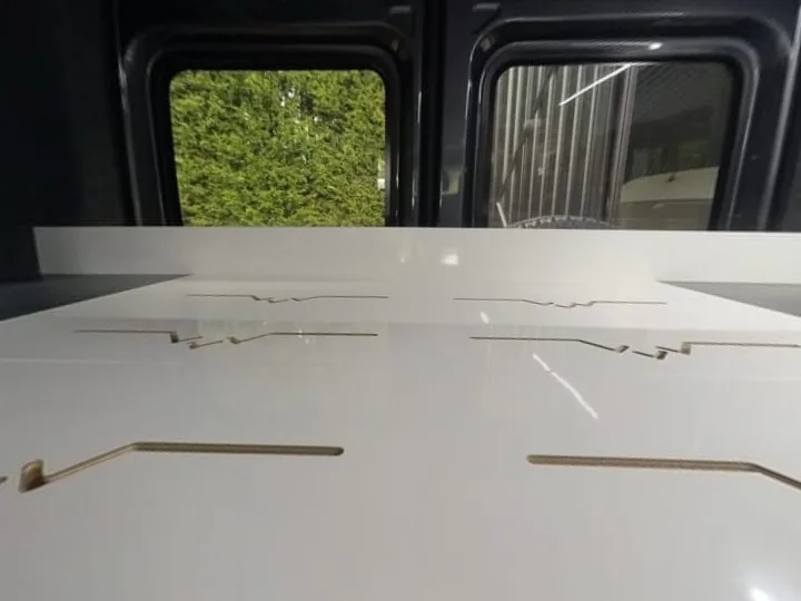 The bed box system across the back of a 2017 on VW Crafter MWB