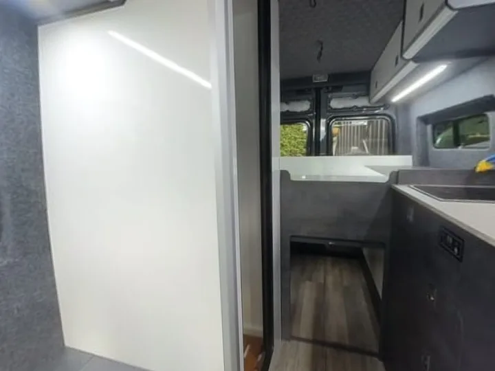 An 800 mm shower and toilet cubicle in a 2017 on VW Crafter MWB