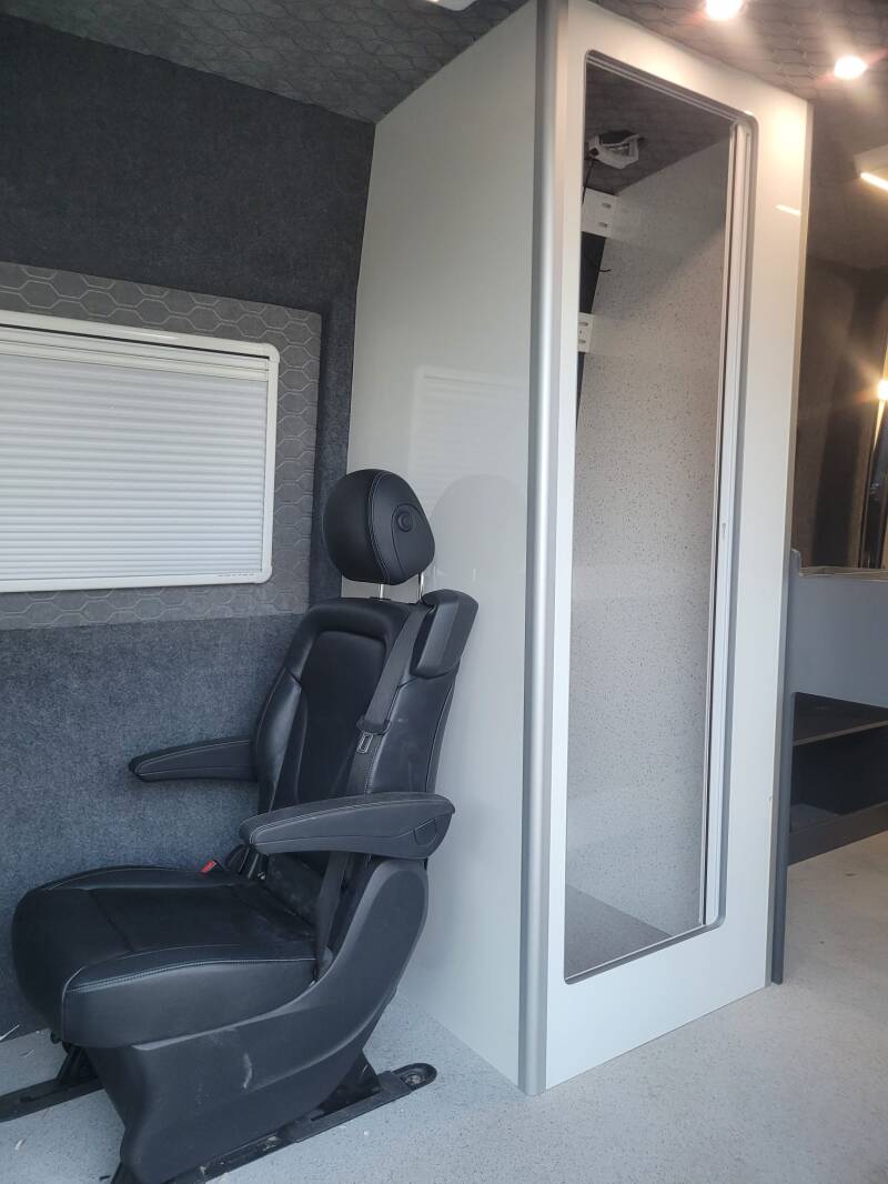 The same cubicle with its roller door open